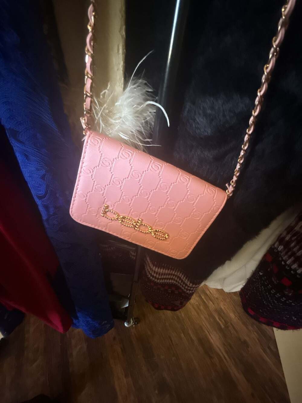 Bebe Pink Monogram Logo Crossbody Bag
